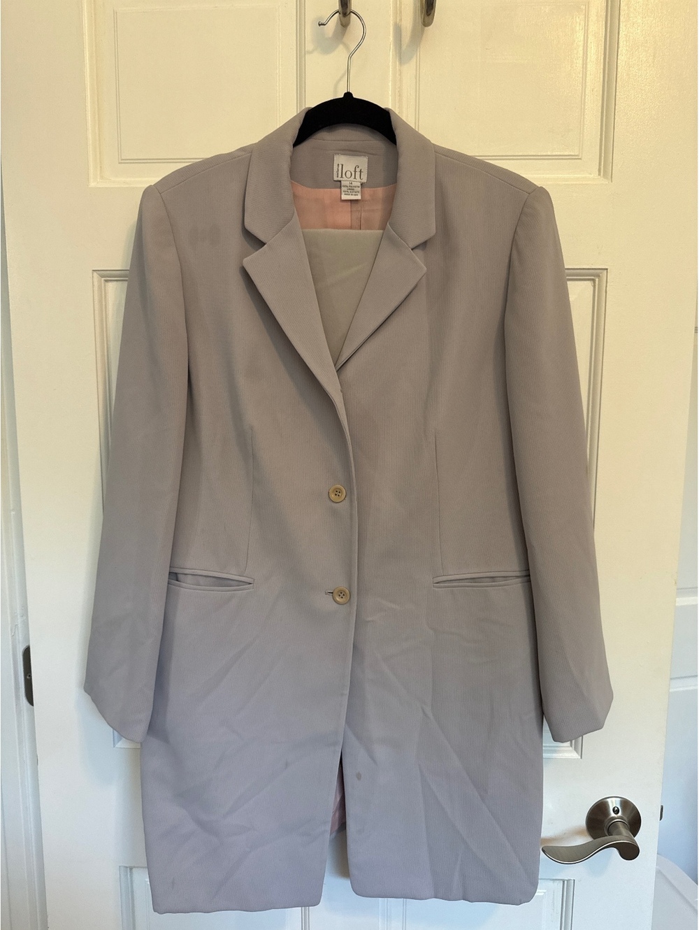 Ann Taylor LOFT Women's Beige Skirt Suit Size 14 Polyester Blend